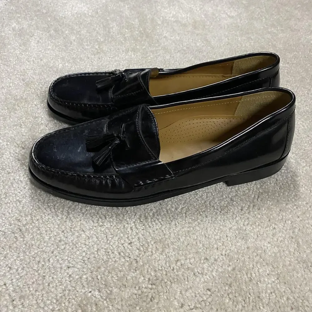 Cole Haan Shoes Mens 11.5 D Black Leather Tassel Loafers Dress Brazil 03506